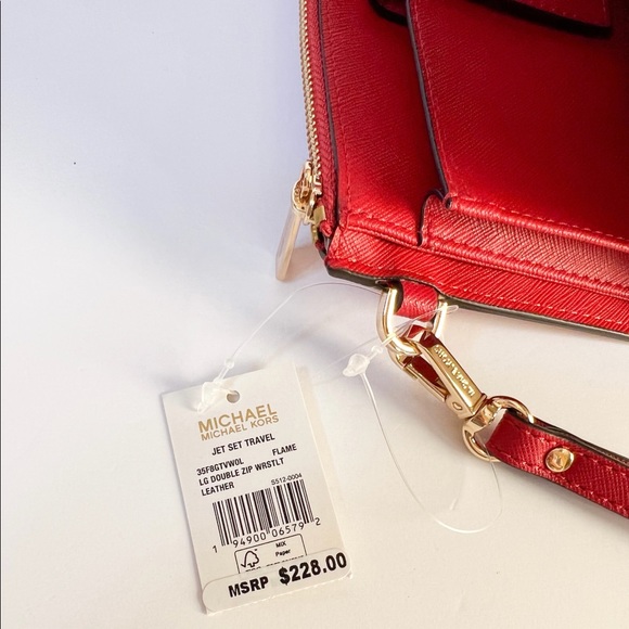 Michael Kors Jet Set Travel Large Double Zip Wristlet Red Flame - Picture 9 of 9